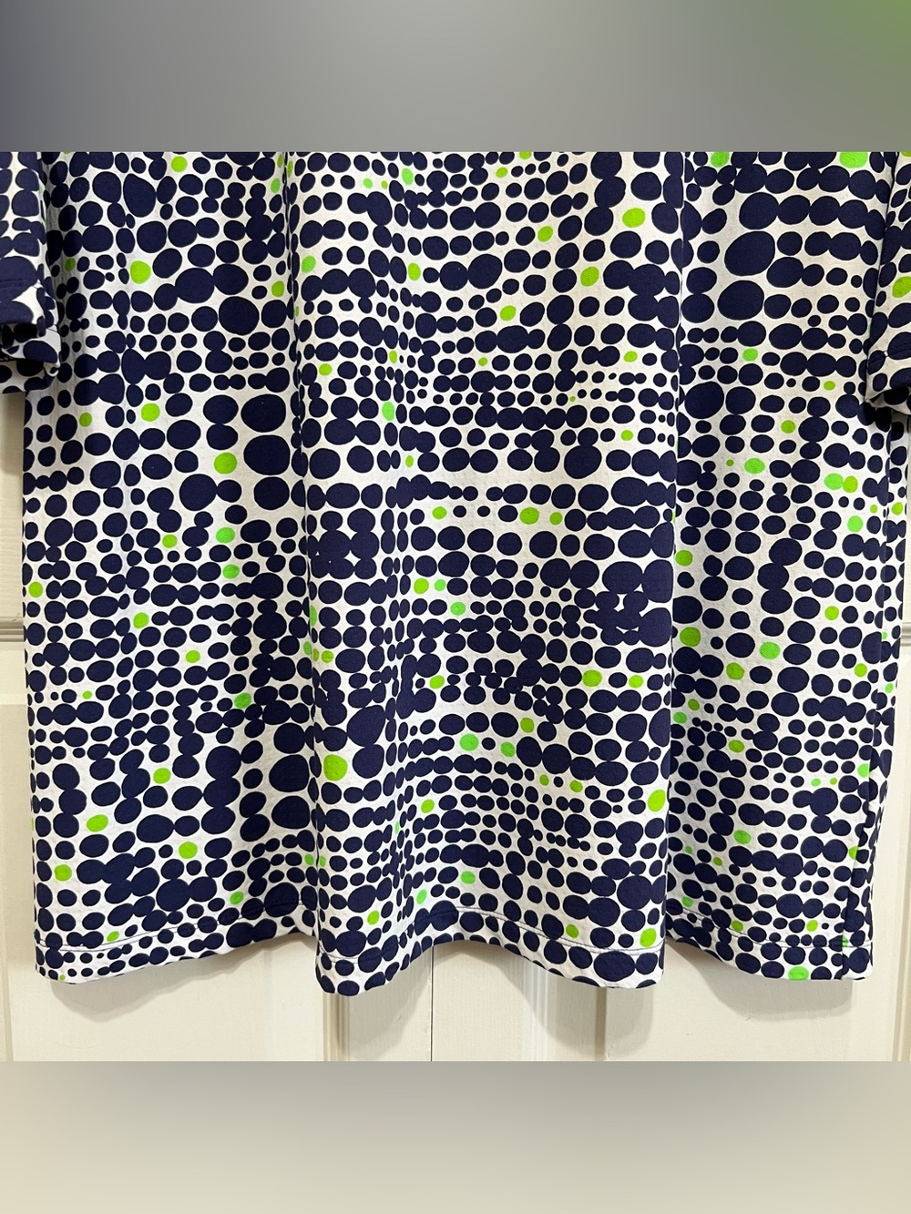 Ibkul Navy & Lime Dot Print Long Bell Sleeve Shift Dress Size XL - Picture 6 of 13